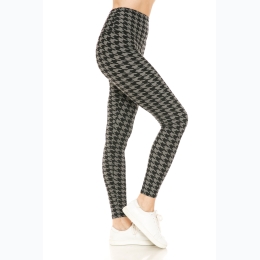 Women's Black/Grey Houndstooth Printed Knit Legging  - One Size Fits Most - Size 2-12