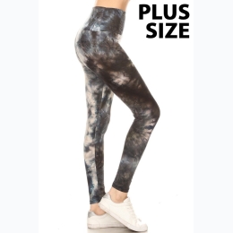 Women's Plus High Waisted Navy Blue Tie-Dye Leggings - One Size Fits Most - 1X-2X