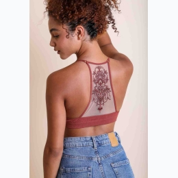 Women's Tattoo Mesh Racerback Bralette Top - RUST - SIZE M/L