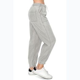 Women's Relaxed Fit Denim Look Drawstring Jogger Pants in Light Grey