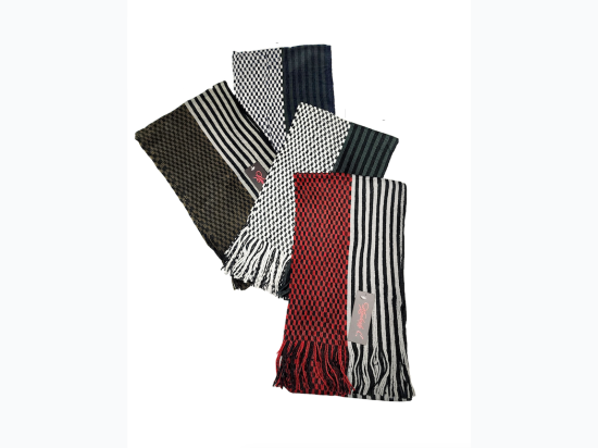 Unisex Multi Tone Pattern Scarf w/ Fringe - Stripe/Check