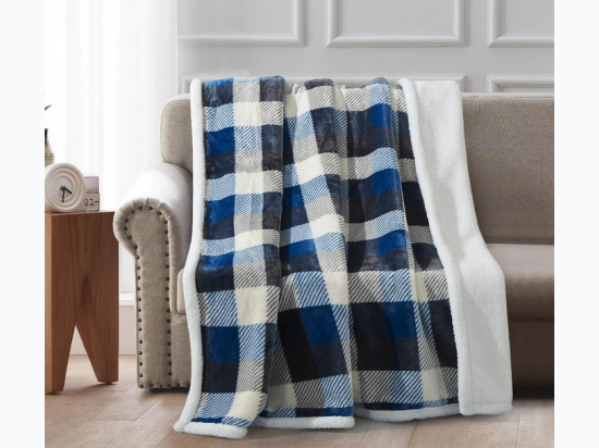 Blue and Grey Plaid Throw