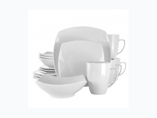 Elama Hayes 16 Piece Square Porcelain Dinnerware Set in White