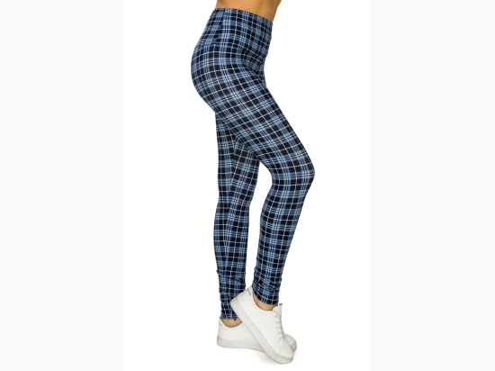 Women's High Waisted Blue Plaid  Leggings - One Size Fits Most - Size 2-12