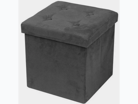 15" Collapsible Grey Velvet  Storage Ottoman