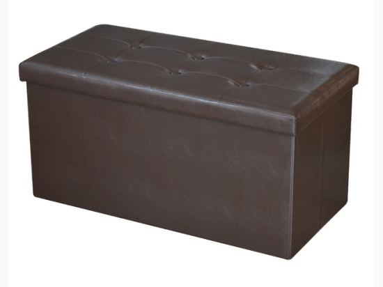 30" Collapsible Brown Faux Leather Storage Ottoman