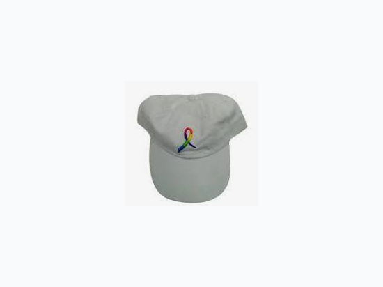 White Breast Cancer Awareness Multi-Color Ribbon Cap