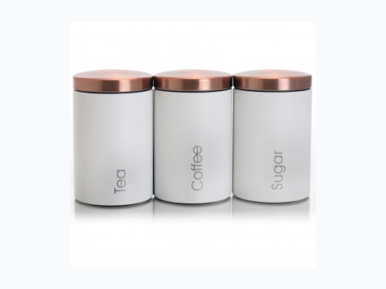 MegaChef Essential Kitchen Storage 3 Piece Sugar, Coffee and Tea Canister Set in Matte White