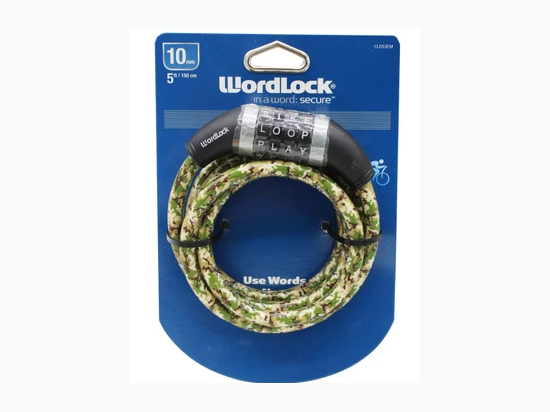 WordLock 10mm 5 Foot Resettable Steel Bike Lock - 3 Color Options