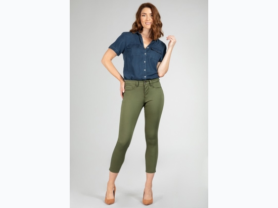 Missy Basic Crop Ankle Jean With Hem Slit in Olive