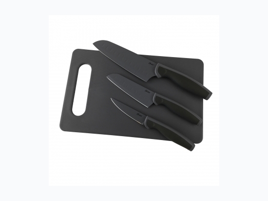 Oster Slice Craft 4 Piece Cutlery Knife Set with Cutting Board in Black