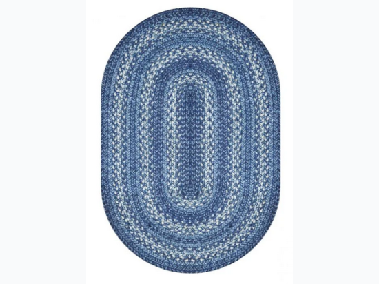 HomeSpice Decor - Denim Blue Jute Braided Oval Rug - 27" X 45"