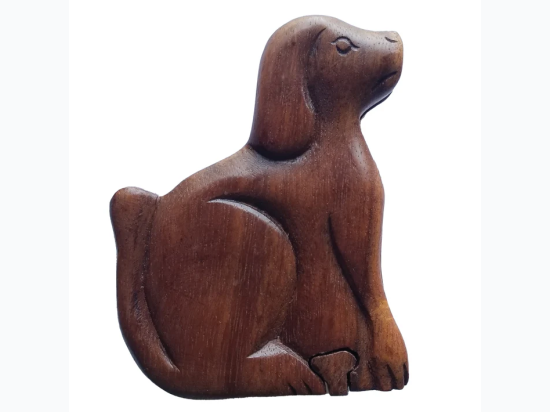 Carved Wooden Dog Puzzle Box - 4.5" x 3"