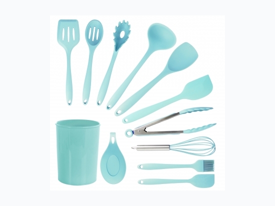 MegaChef Light Teal Silicone Cooking Utensils, Set of 12