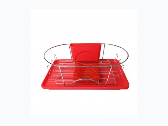 MegaChef 17 Inch Red and Silver Dish Rack with Detachable Utensil holder and a 6 Attachable Plate Positioner