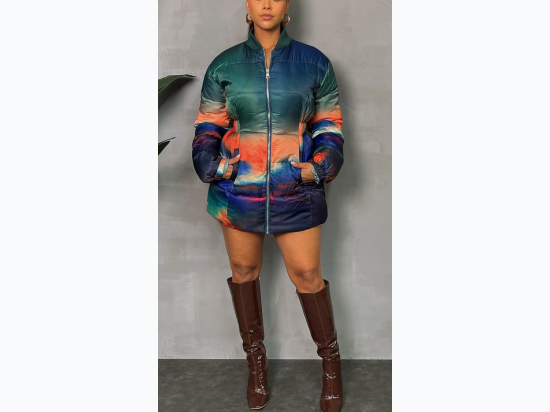 Women's Multi Color Puffer Zip Jacket