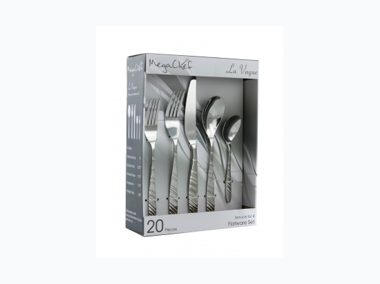 MegaChef La Vague 20 Piece Flatware Utensil Set, Stainless Steel Silverware Metal Service for 4 in Silver