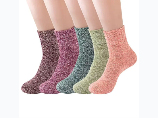 Women's Fall/Winter Color Ribbed Cuff Ankle Socks - 5 Pairs