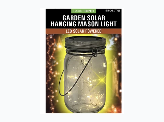 Hanging Glass Jar Filled with Solar Power Twinkle Lights