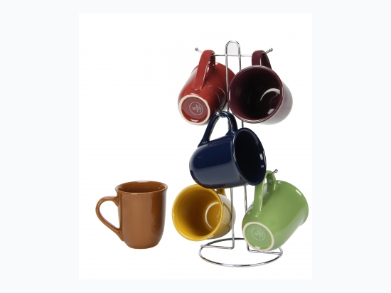 Gibson Home Cafe Amaretto 7pc Mug Set With Wire Rack