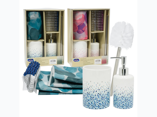 15 Piece Dot Detail Bathroom Set in Pink or Blue