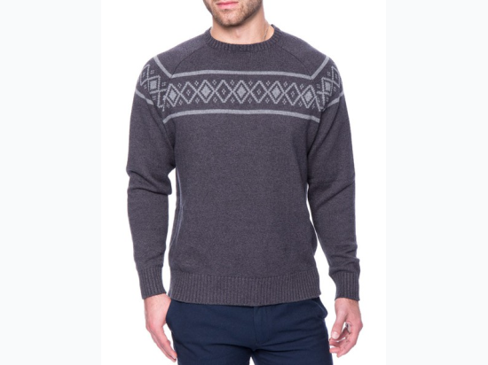 Men's Box-Packaged Premium Cotton Crew Neck Sweater with Fair Isle Stripe - 2 Color Options