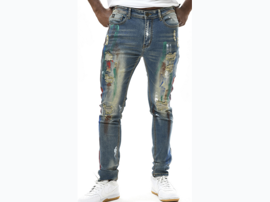 Men's Painted Distressed Denim Jean in Vintage Wash