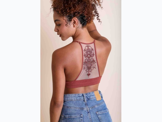 Women's Tattoo Mesh Racerback Bralette Top - RUST - SIZE M/L