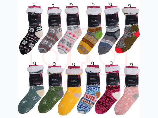 Women’s Non-Slip Bottom Cozy Sherpa Socks - Colors and Patterns Vary