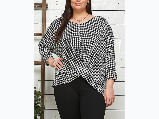 Plus Size Houndstooth Twisted Tunic Blouse