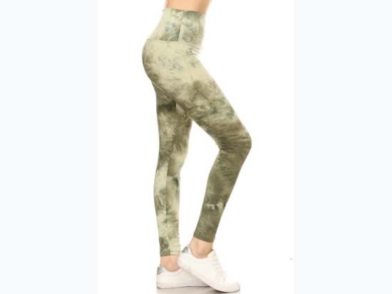 Women's Yoga Style Green Tie-Dye Fitted Leggings - One Size Fits Most - Sizes 2-12