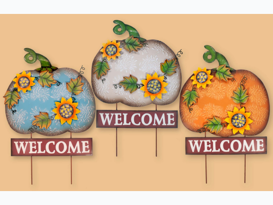 28″ Metal Pumpkin “Welcome” Stake - 3 Color Options