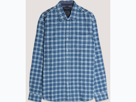 Men's Brushed Yarn Dye Flannel Shirt in Teal Plaid