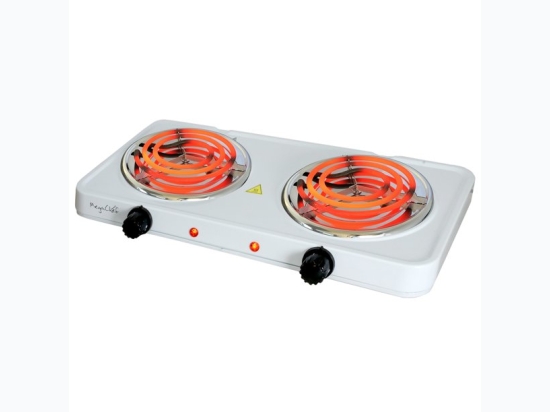 MegaChef Electric Easily Portable Ultra Lightweight Dual Coil Burner Cooktop Buffet Range in White