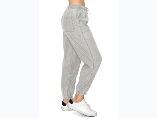 Women's Relaxed Fit Denim Look Drawstring Jogger Pants in Light Grey