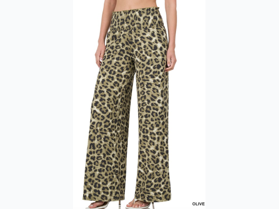 Women's Brushed DTY Leopard Smocked Lounge Pants - 2 Color Options