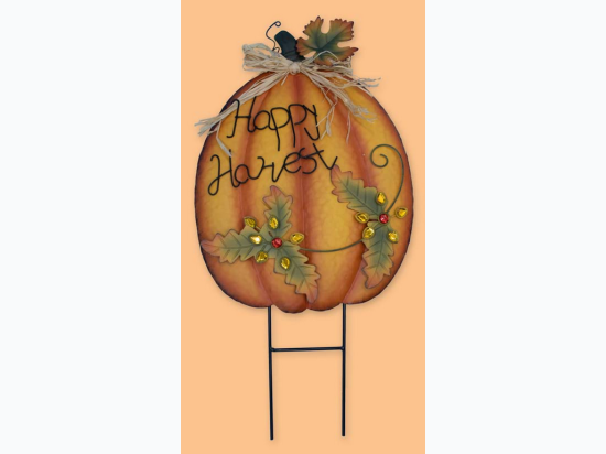 26″ Metal Pumpkin Stake - Happy Harvest