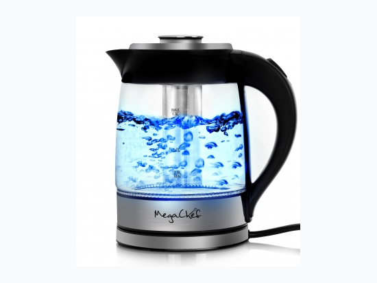 MegaChef 1.8 Liter Cordless Glass and Stainless Steel Electric Tea Kettle with Tea Infuser