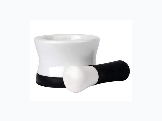 HEALTHSMART™ Porcelain Mortar and Pestle with Black Silicone Base