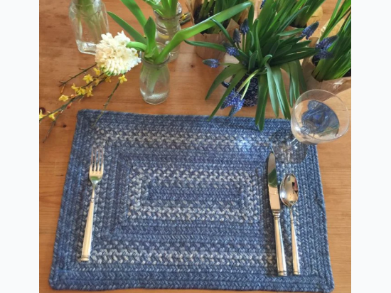 HomeSpice Decor - Denim Blue Jute Braided 13"X 19" Retangular Placemat