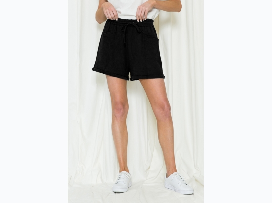 Women's Cuffed Hem Relax Fit Drawstring Shorts - 2 Color Options - SIZE S