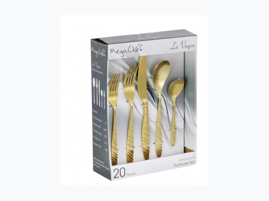 Megachef La Vague 20 Piece Flatware Utensil Set, Stainless Steel Silverware Metal Service for 4 in Matte Gold