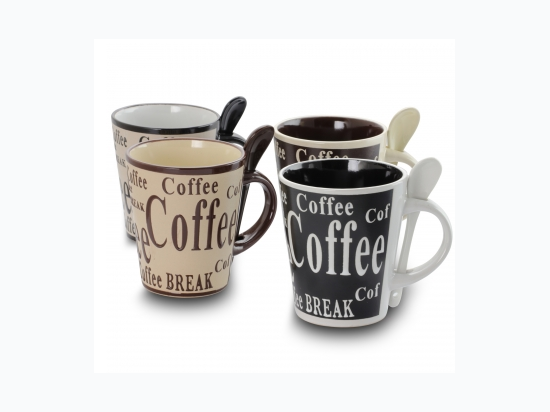 Gibson Bareggio 8pc Coffee with Spoon Set , 4 Designs (Mr. Coffee)