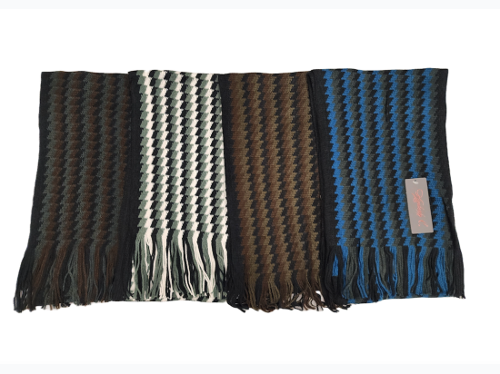 Unisex Multi Tone Pattern Scarf w/ Fringe - Zig Zag