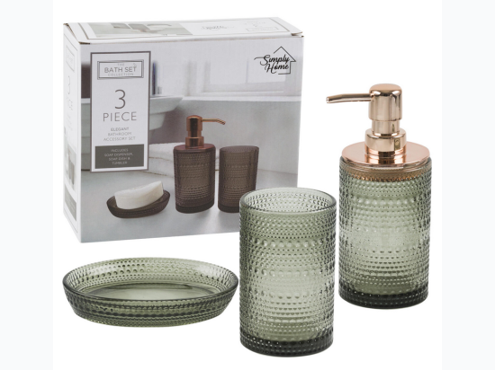 3pc Simply Home Glass Embossed Bathroom Set