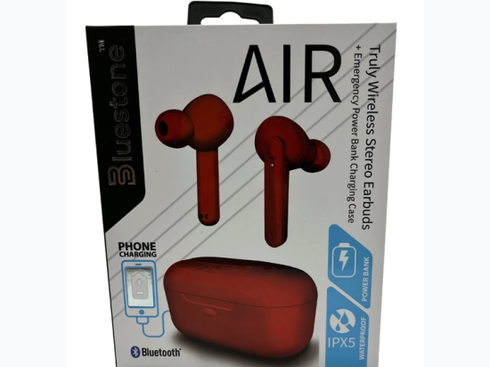 AIR True Wireless Bluetooth Earbuds with Charging Case in Red