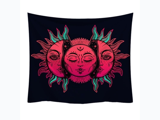 Vibrant Pink Sun God Printed Rectangle Tapestry w/ Hanging Hardware