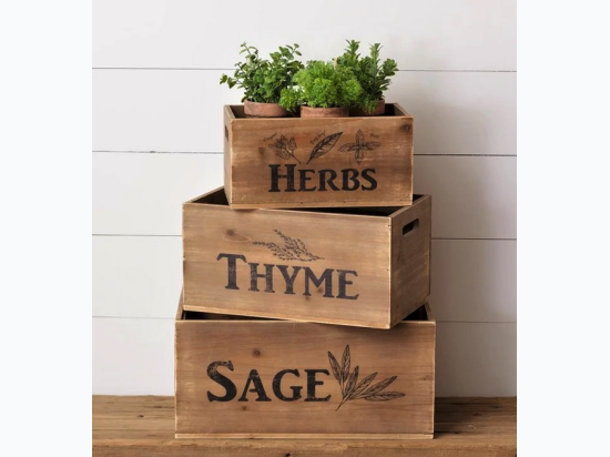 Crates - Set of 3 - Sage, Thyme, Herbs