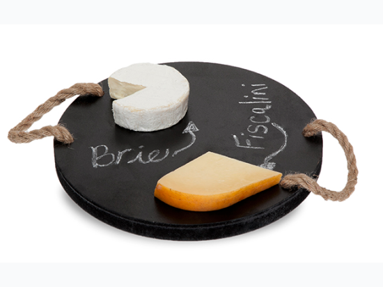 Round Wooden Cheese Board with Rope Handles 10in