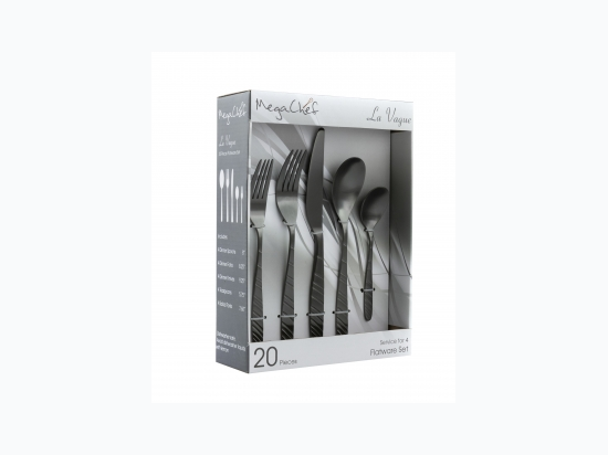 MegaChef La Vague 20 Piece Flatware Utensil Set, Stainless Steel Silverware Metal Service for 4 in Matte Black